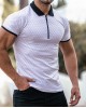 Black and White Printed Zip Polo Shirt