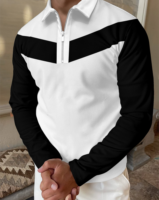 Contrast Color Long Sleeve Polo Shirt