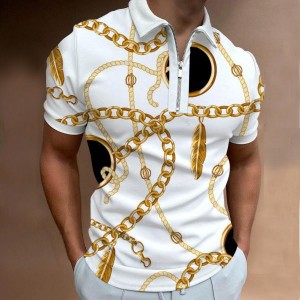 Short-sleeved polo shirt with chain pattern design