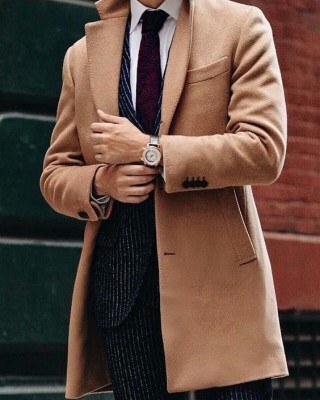 Khaki Long Trench Coat For Men Classic Jacket Overcoat HF 1503-01-02