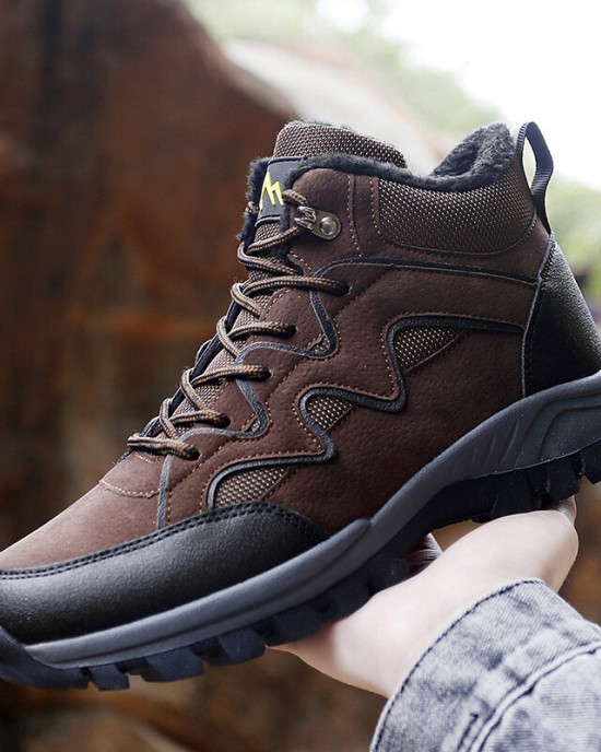 Men PU Leather Warm Lined Hiking Snow Outdoor Boots