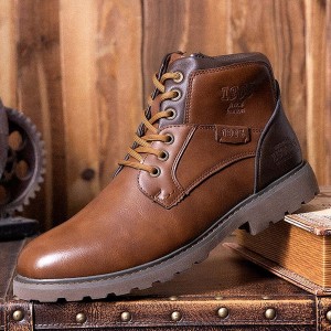 Men Retro British Style High  top Slip Resistant Side  zip Martin Boots